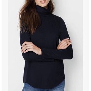 NWT J. Jill Luxe Supima Cotton Shirttail Turtleneck Top Black Size Small